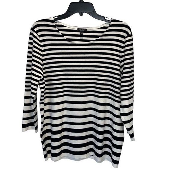 Talbots Scoop Neck Striped Lightweight Sweater Top Size 2XP Black White - Picture 1 of 7